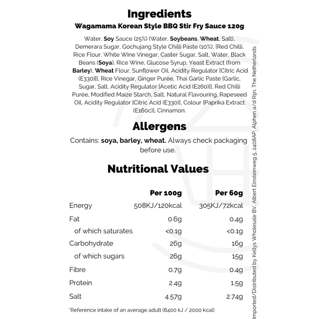 Wagamama Korean Style BBQ Stir Fry Sauce 120g THT: 10-06-2026