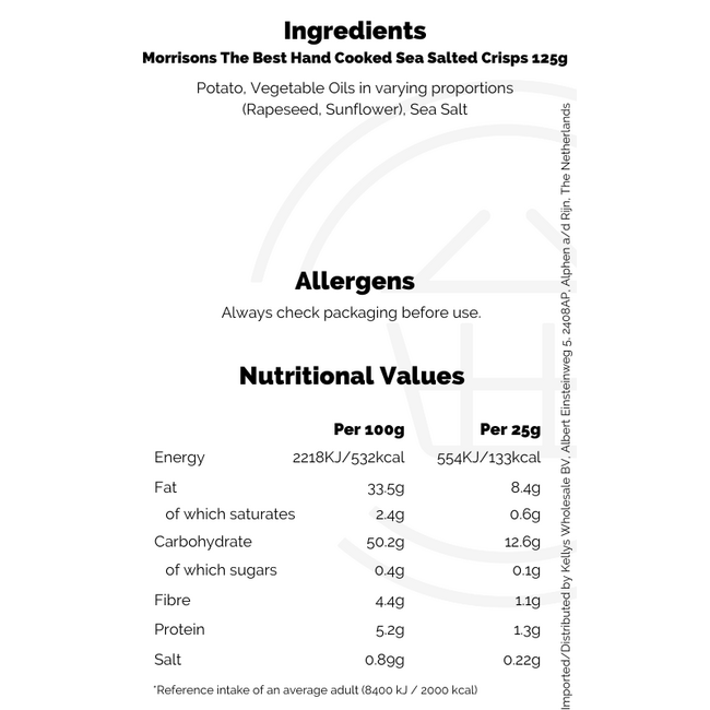 Morrisons The Best Hand Cooked Sea Salted Crisps 125g