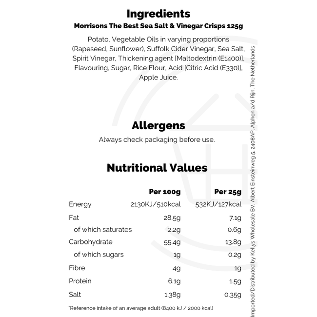 Morrisons The Best Sea Salt & Vinegar Crisps 125g