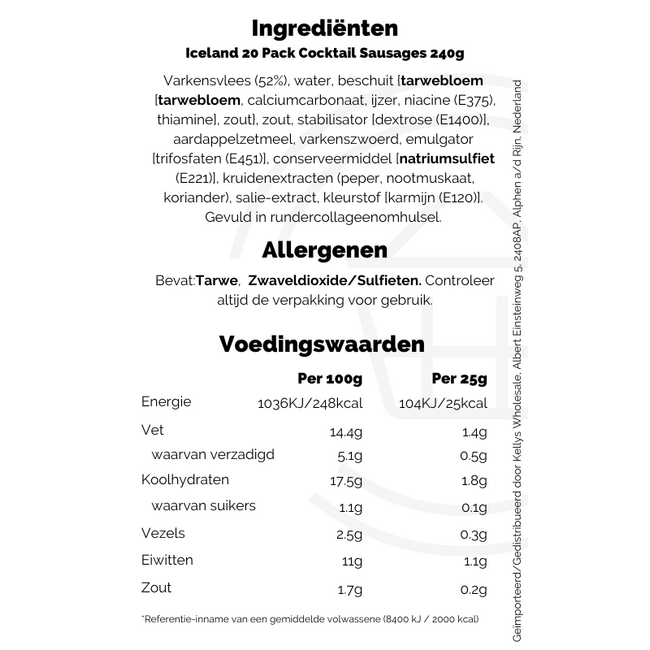 Iceland 20 Pack Cocktail Sausages 240g