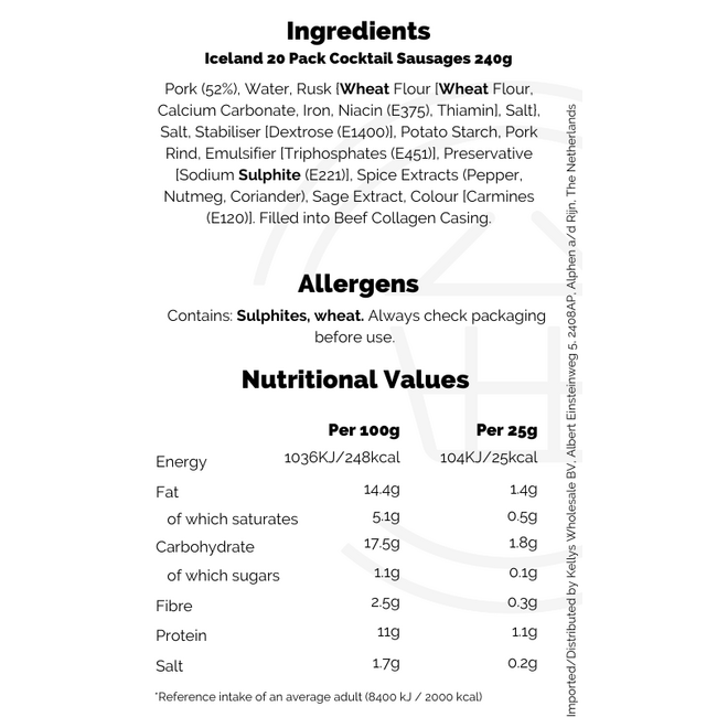 Iceland 20 Pack Cocktail Sausages 240g