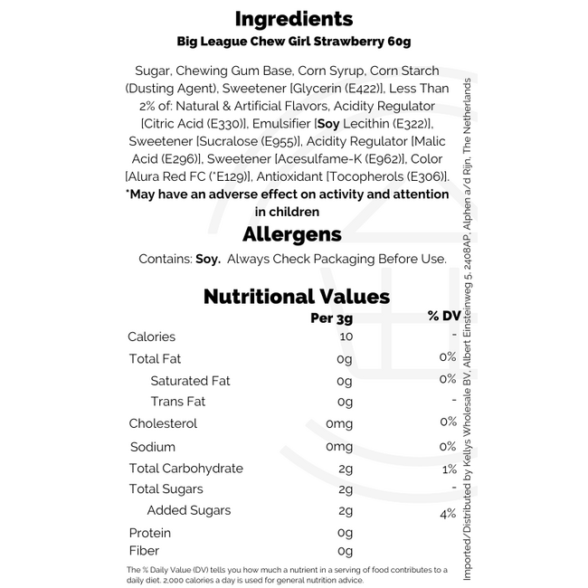 Big League Chew Girl Strawberry 60g