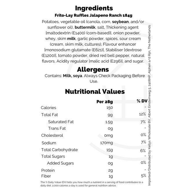 Frito-Lay Ruffles Jalapeno Ranch 184g