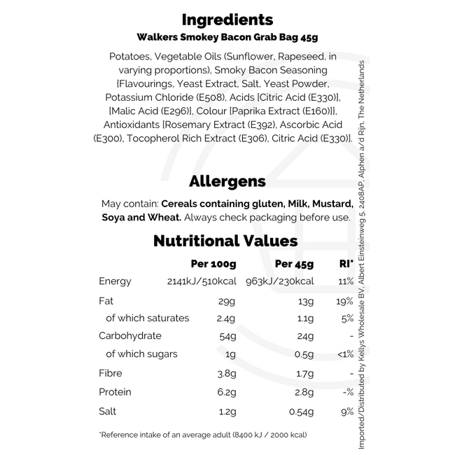 Walkers Smokey Bacon Grab Bag 45g  THT: 24-10-2026
