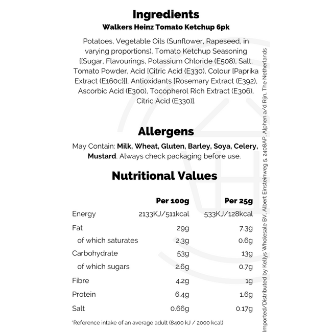 Walkers Heinz Tomato Ketchup 6pk BBD: 28-02-2026
