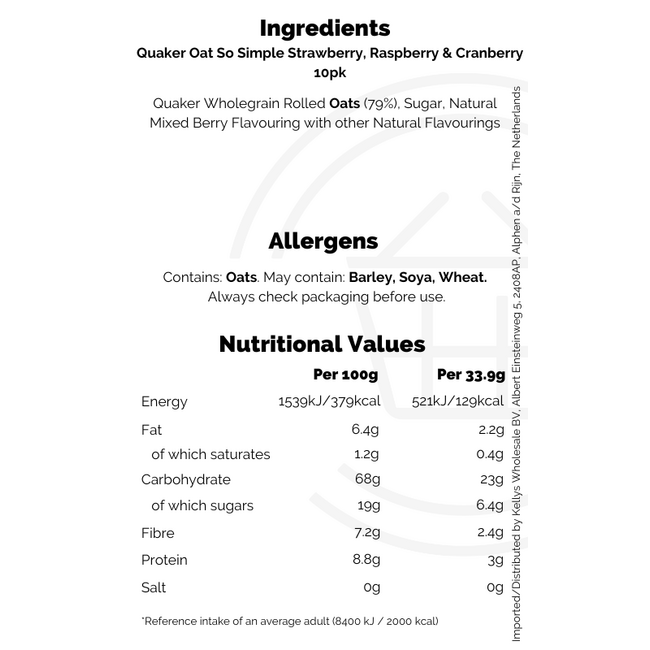 Quaker oat so simple strawberry raspberry & cranberry 10pk