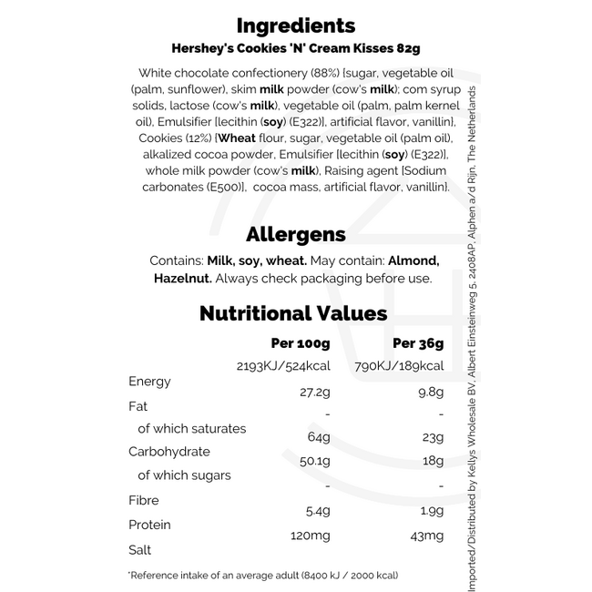 Hershey's Cookies 'N' Cream Kisses 82g – Schokolade