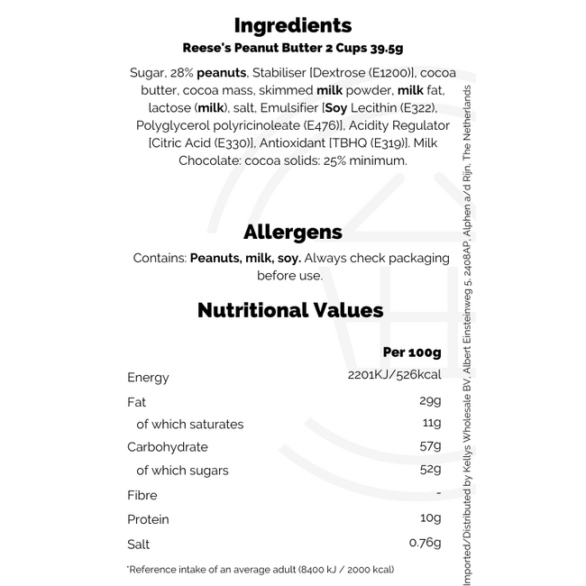 Reese's Peanut Butter Cup 2's 39.5g THT: 21-05-2026