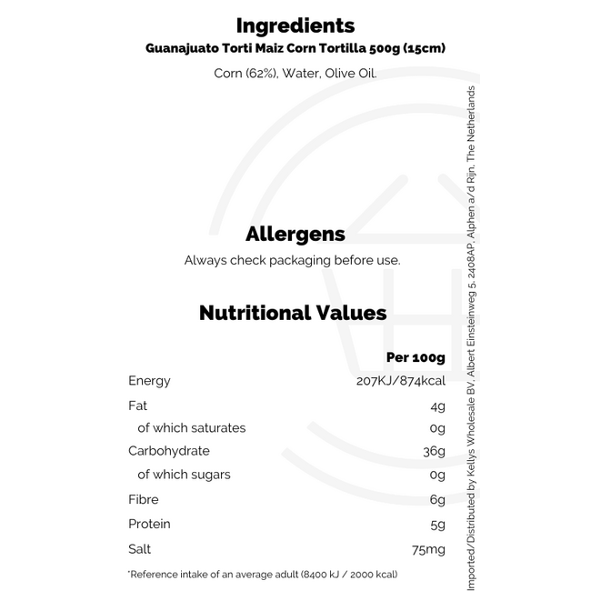Guanajuato Torti Maiz Corn Tortilla 500g (15cm)