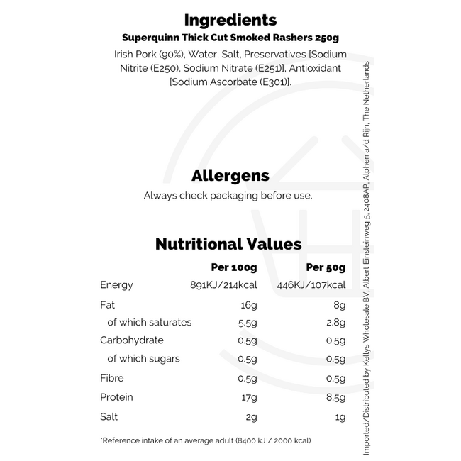 Superquinn Thick Cut Smoked Rashers 250g