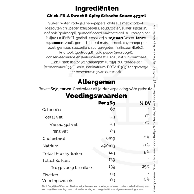Chick-Fil-A Sweet & Spicy Sriracha Sauce 473ml