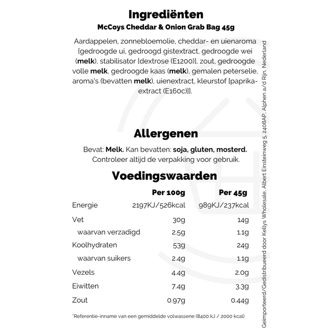 McCoys Cheddar & Onion Grab Bag 45g