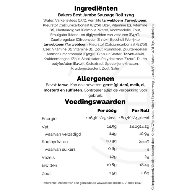 Bakers Best Jumbo Sausage Roll 170g