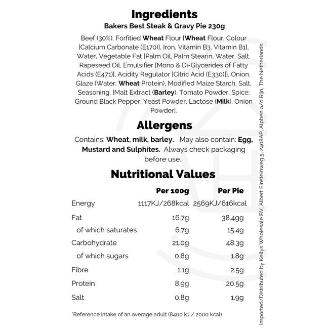 Bakers Best Steak & Gravy Pie 230g
