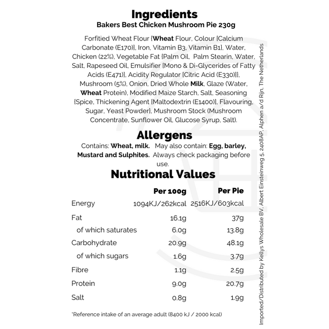 Bakers Best Chicken & Mushroom Pies 230g