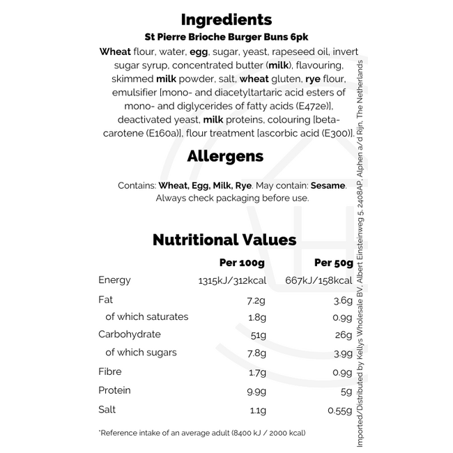 St Pierre Brioche Burger Buns 6 pack