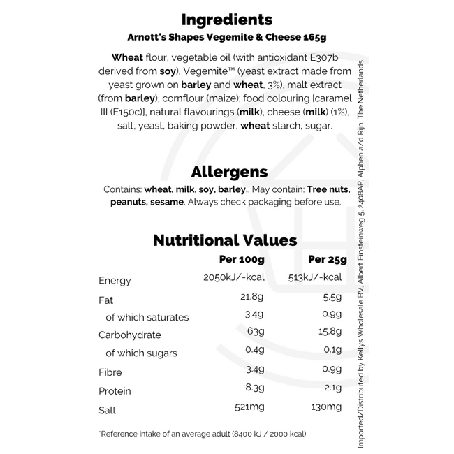Arnott's Shapes Vegemite & Cheese 165g
