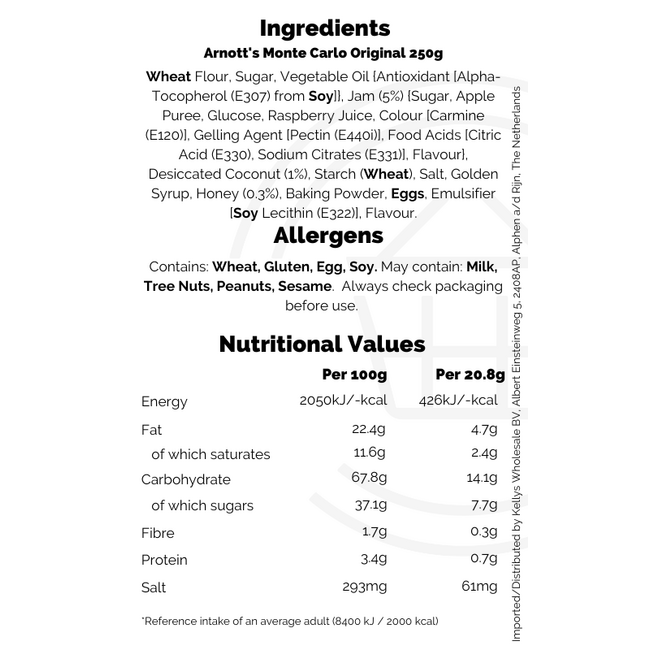 Arnott's Monte Carlo Original 250g