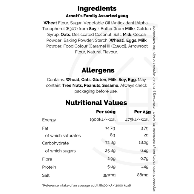 Arnott's Family Assorted 500g