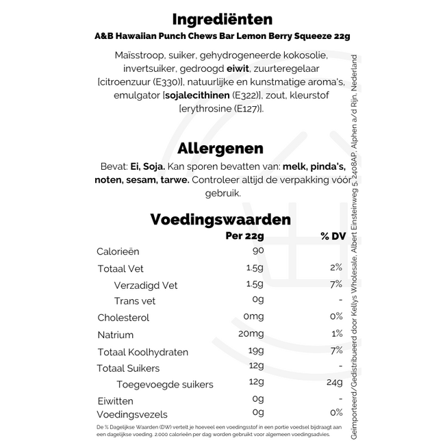 A&B Hawaiian Punch Chews Bar Lemon Berry Squeeze 22g