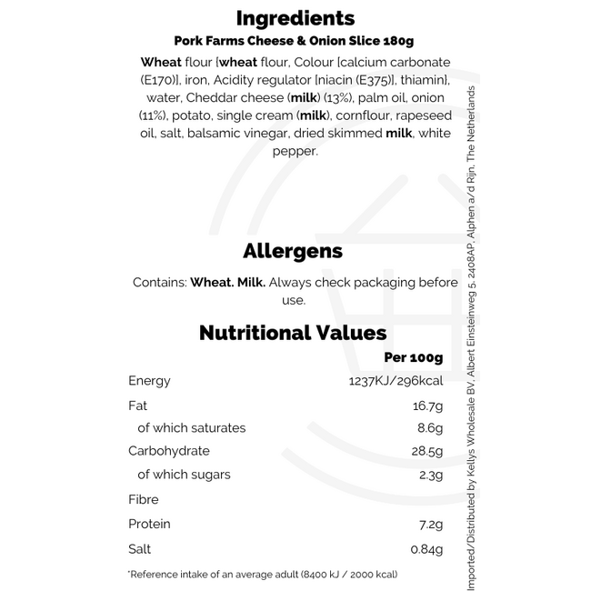 Pork Farms Cheese & Onion Slice 180g