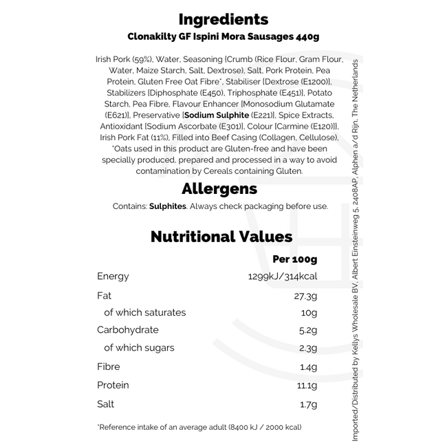 Clonakilty Gluten Free Pork Sausages 8pk