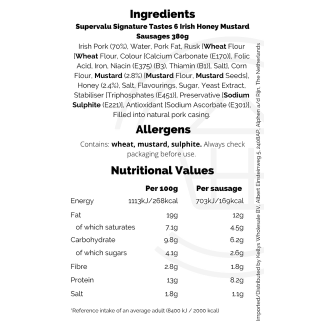 Signature Tastes Irish Pork Honey & Mustard Sausages 6pk 380g