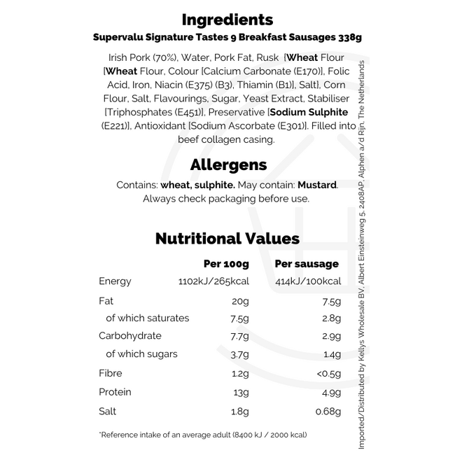 Signature Tastes Irish Pork Breakfast Sausages 9pk 338g
