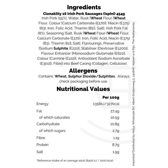 Clonakilty Pork Sausages 16pk
