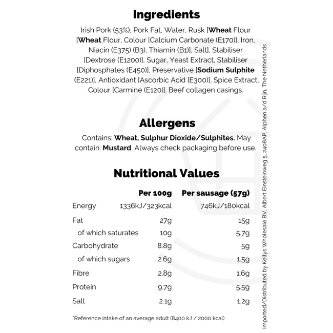 SuperValu Pork Jumbo Sausages 8 pk 454g – Gekühltes Lebensmittel