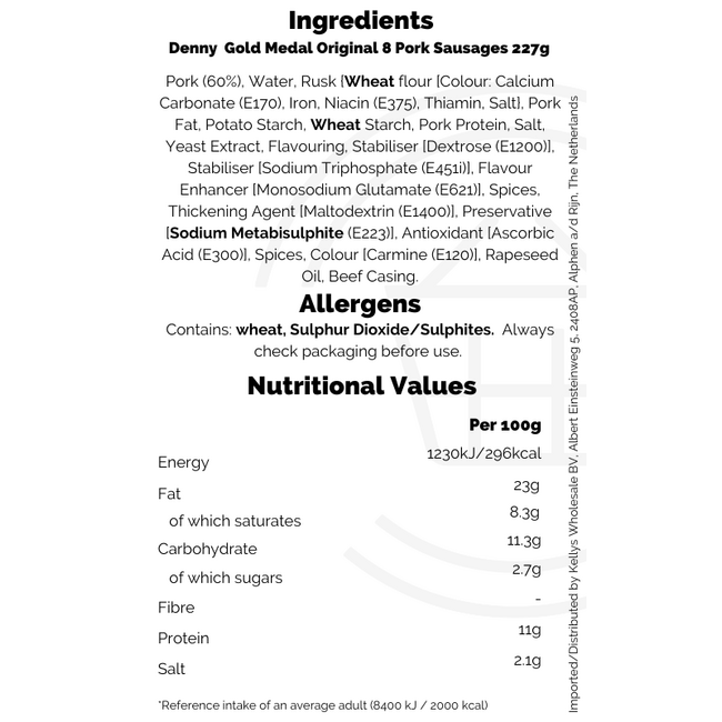 Denny & Sons Pork Sausages 8pk