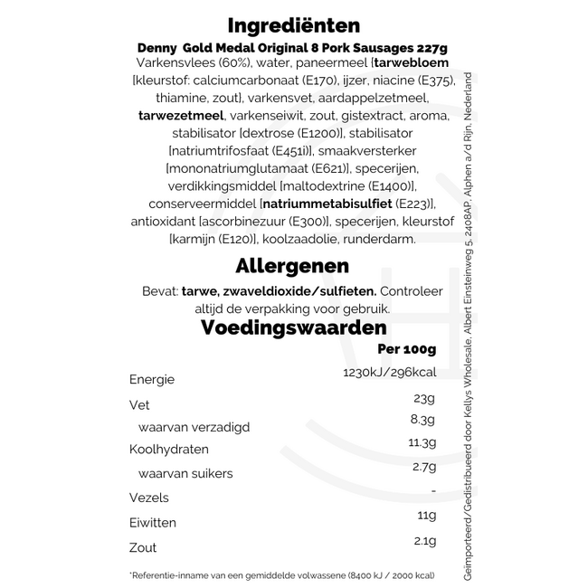 Denny & Sons Pork Sausages 8pk