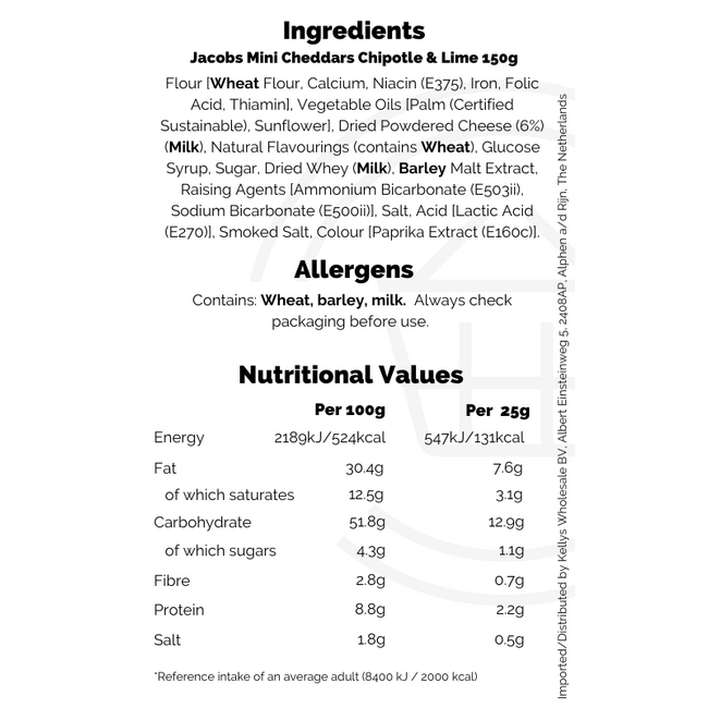 Jacobs Mini Cheddars Chipotle & Lime 150g