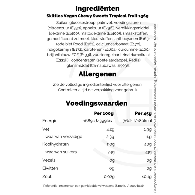 Skittles Vegan Chewy Sweets Tropical Fruit 136g