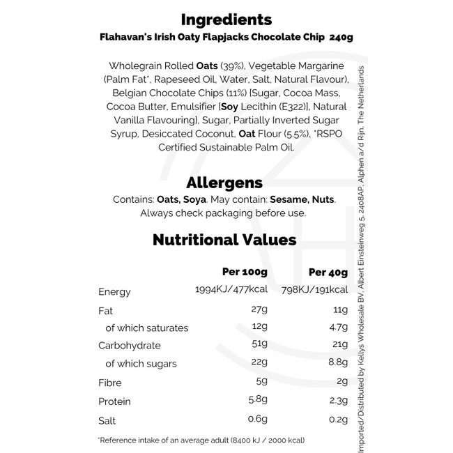 Flahavan's Irish Oaty Flapjacks Chocolate Chip  240g