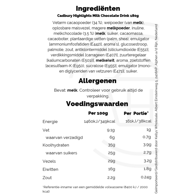 Cadbury Highlights Milk Chocolate Drink 180g