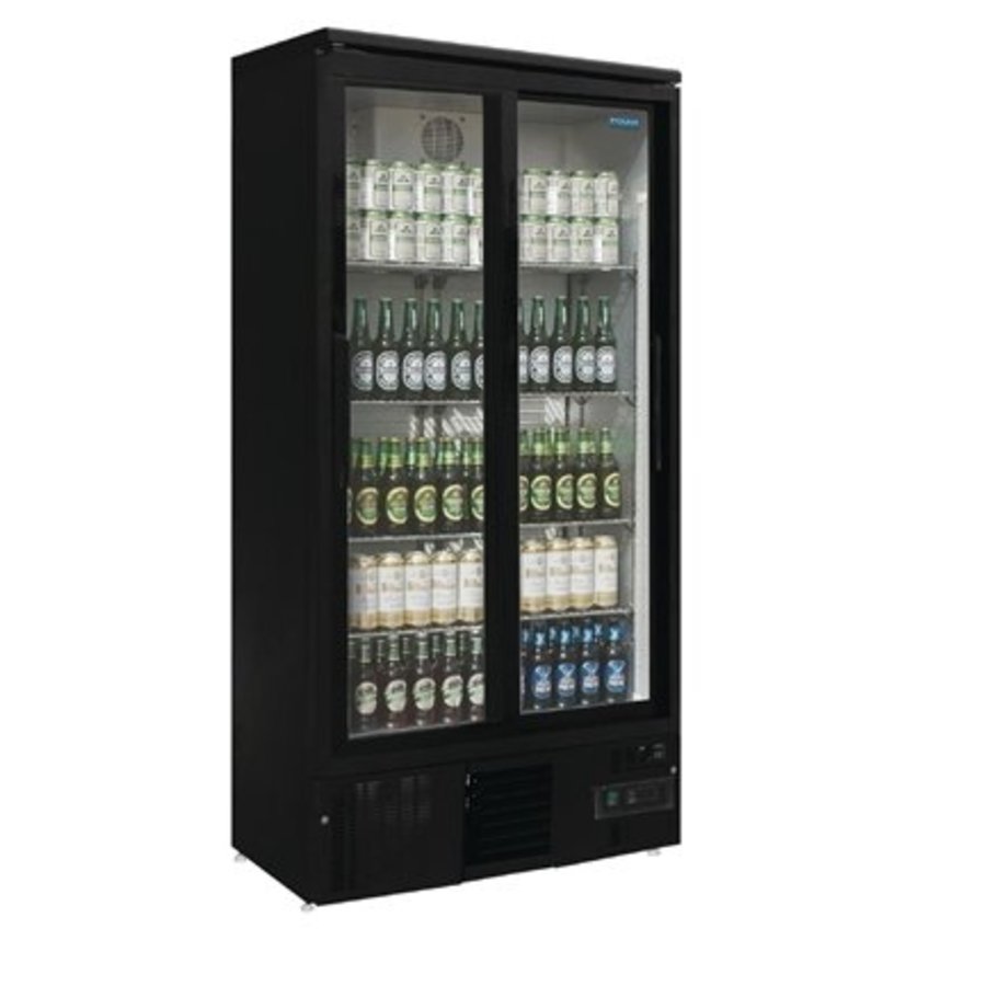 Arrière-bar vertical double porte coulissante Noir 490L - 188x92x51,4 cm