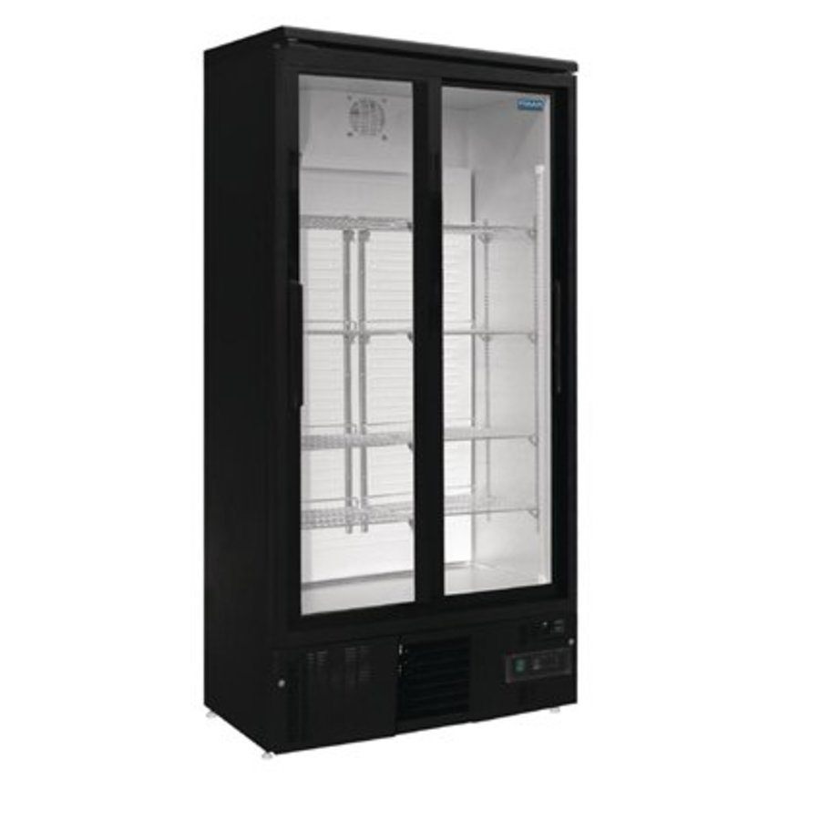 Arrière-bar vertical double porte coulissante Noir 490L - 188x92x51,4 cm