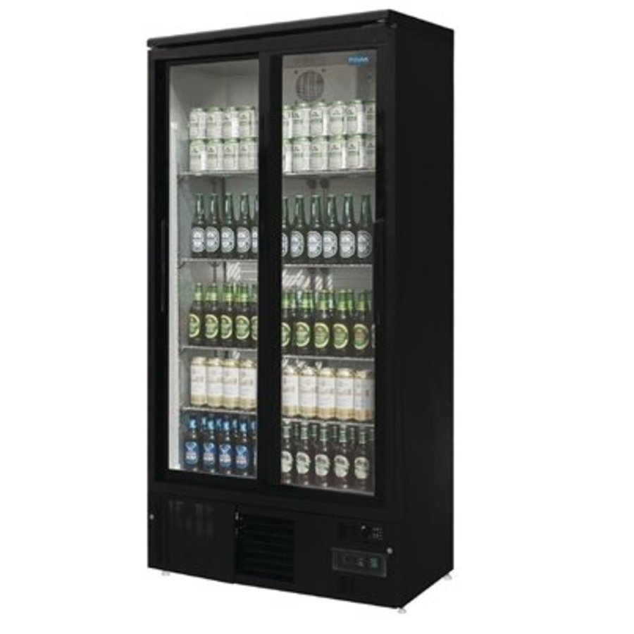 Arrière-bar vertical double porte coulissante Noir 490L - 188x92x51,4 cm