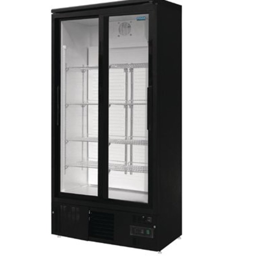 Arrière-bar vertical double porte coulissante Noir 490L - 188x92x51,4 cm