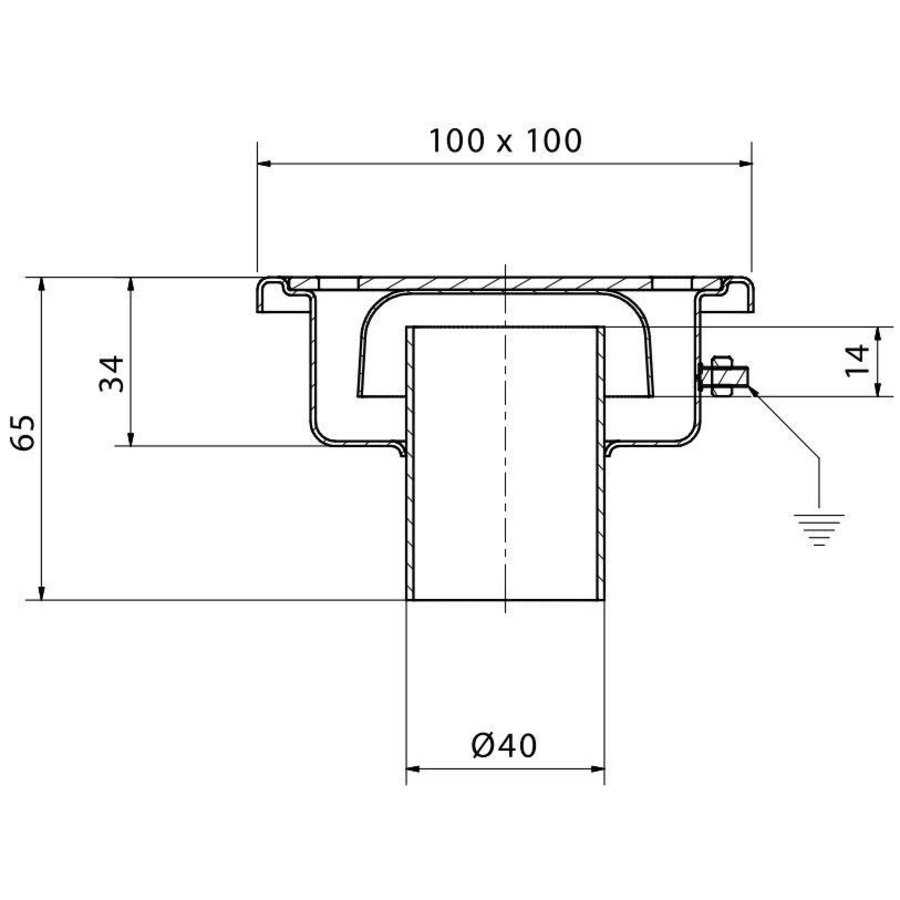 Drainage au sol | en acier inoxydable | 100 x 100 mm | Drainage vertical | 40 mm