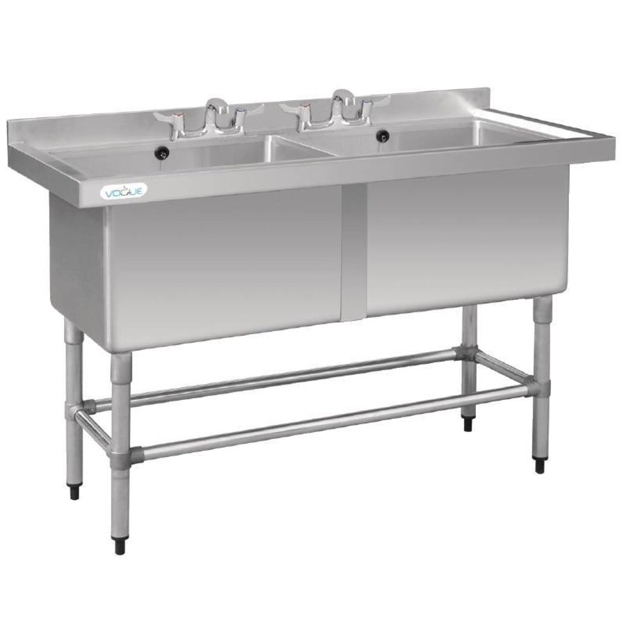 Table d'évier | acier inoxydable | Double évier | 141x60x90 cm
