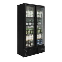 Arrière-bar vertical double porte battante en verre Noir 490L