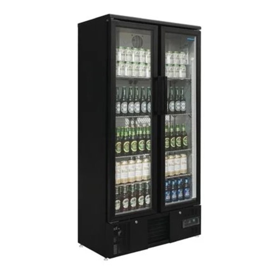 Arrière-bar vertical double porte battante en verre Noir 490L