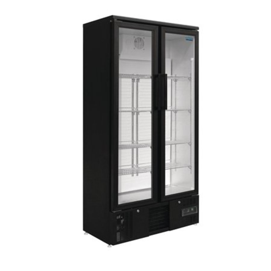 Arrière-bar vertical double porte battante en verre Noir 490L