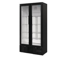 Arrière-bar vertical double porte battante en verre Noir 490L