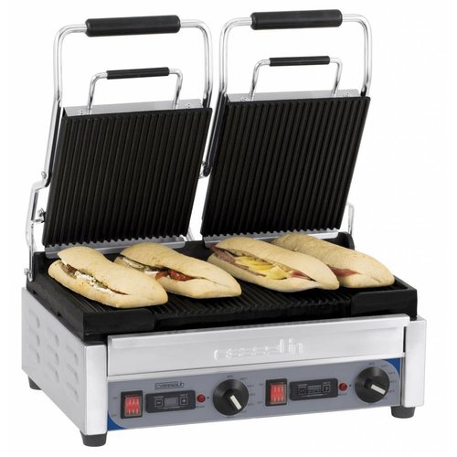  Casselin Grill panini double premium rainurée - rainurée avec minuteur | L 490 x P 520 x H 265 mm | de 60°C à 300°C | 2 900 W 