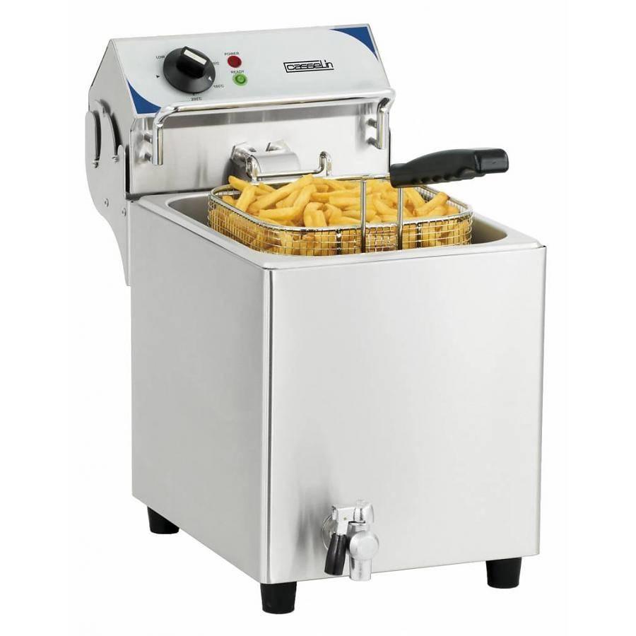 Friteuse électrique avec vanne de vidange 7 litres | L 275 x P 518 x H 455 mm | 2800 W | de 60°C à 200°C