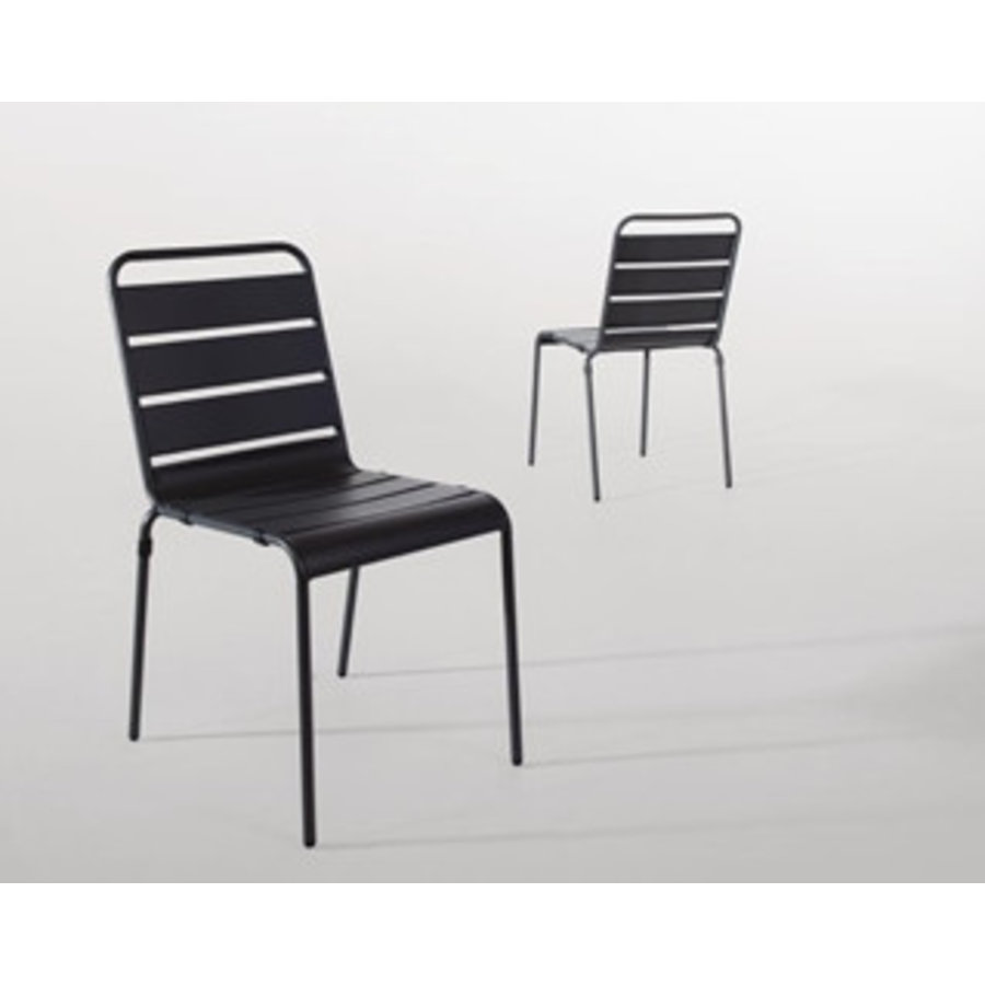 Chaise à lattes | acier grise | lot de 4