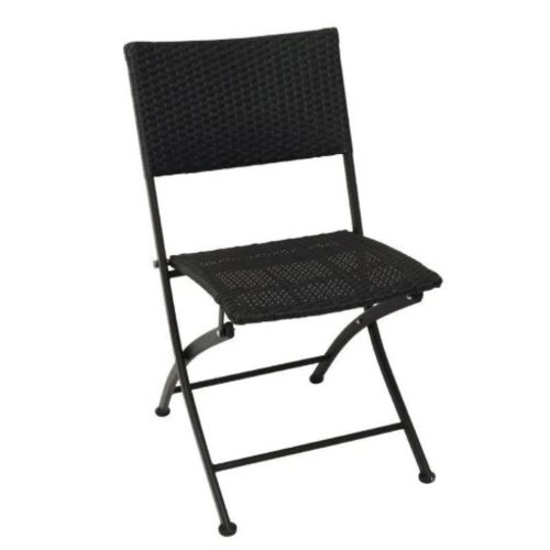  Bolero Chaise pliante | Noire l Rotin et structure en acier | (H)850 x (L)580 x (P)470 mm | En lot de 2 